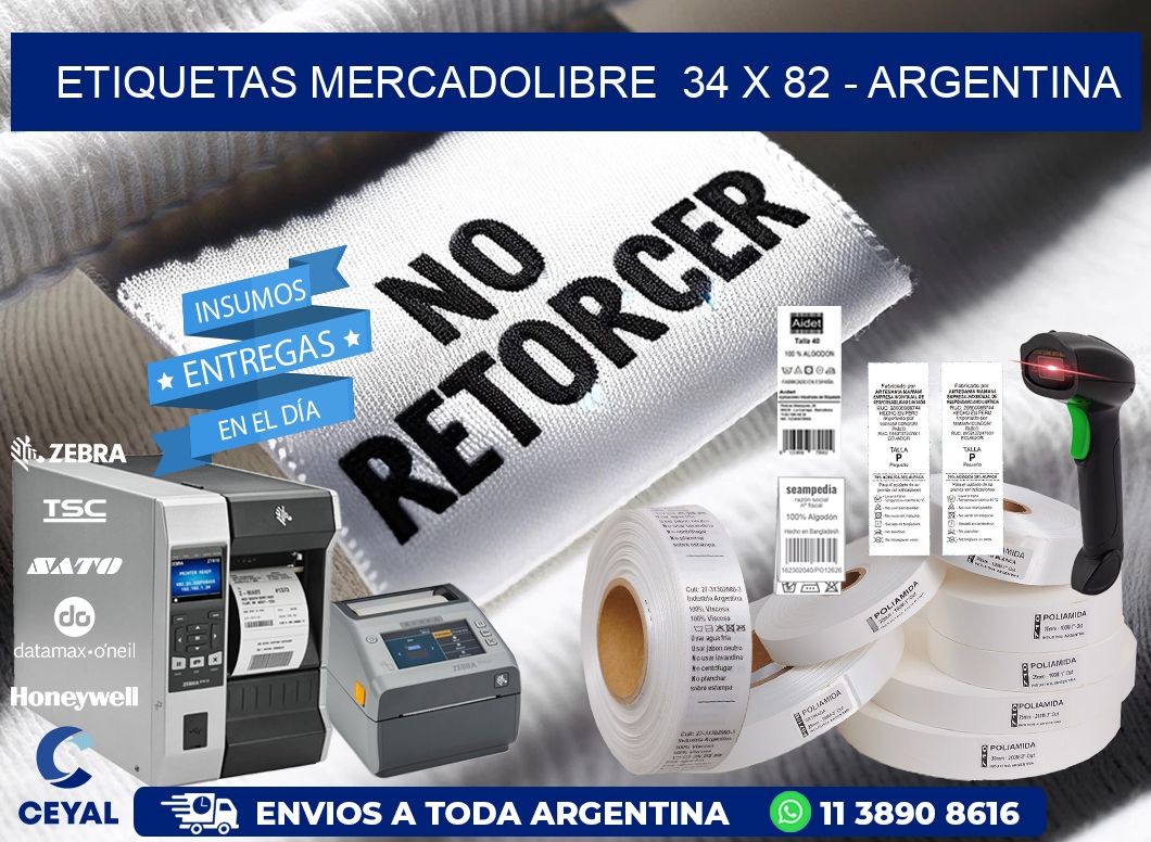 ETIQUETAS MERCADOLIBRE  34 x 82 - ARGENTINA