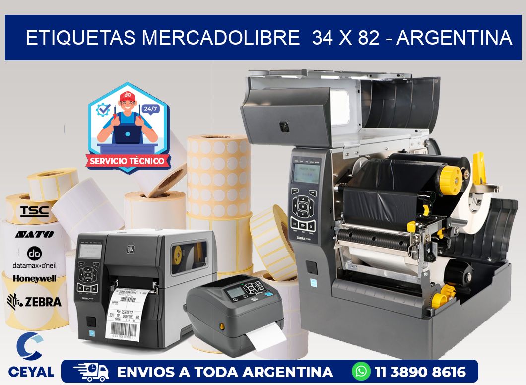 ETIQUETAS MERCADOLIBRE  34 x 82 - ARGENTINA