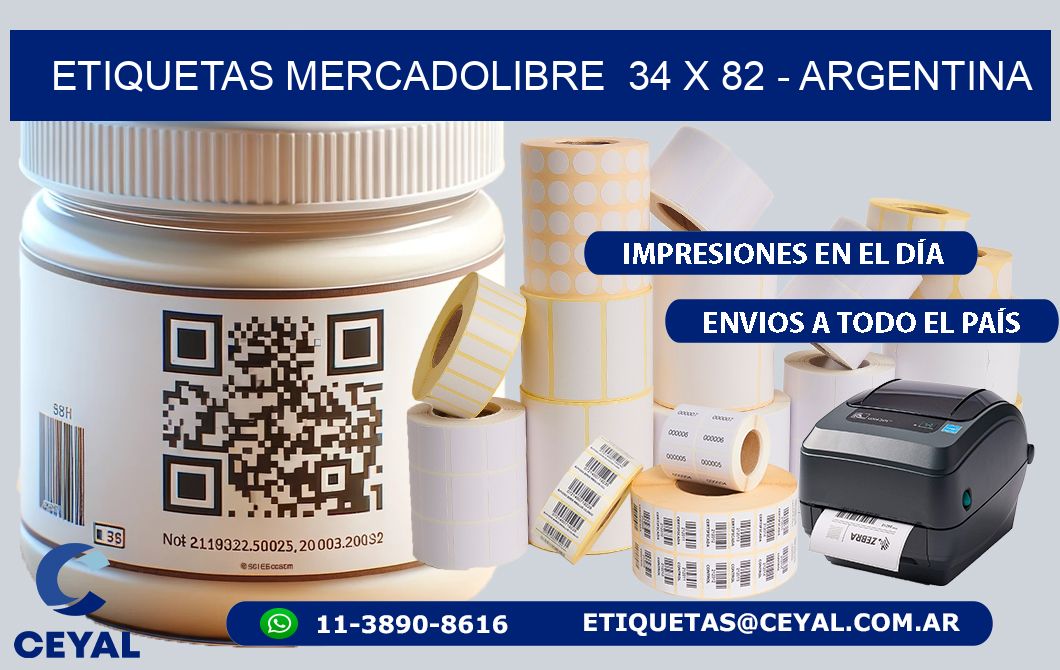 ETIQUETAS MERCADOLIBRE  34 x 82 - ARGENTINA