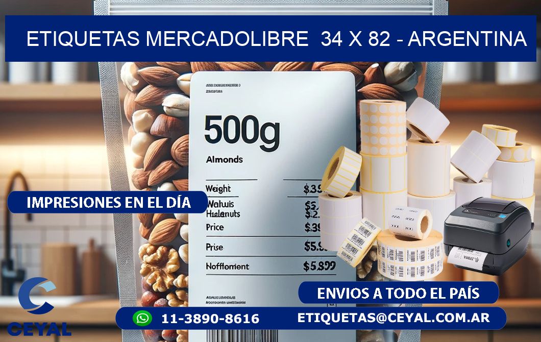 ETIQUETAS MERCADOLIBRE  34 x 82 - ARGENTINA