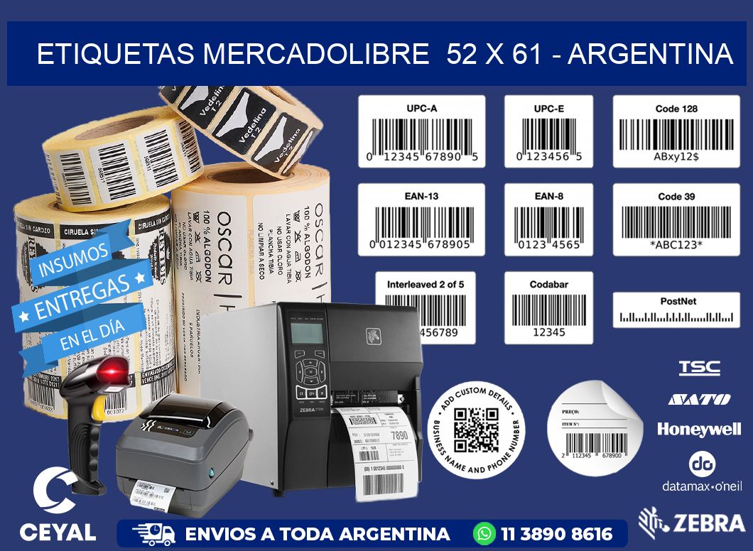 ETIQUETAS MERCADOLIBRE  52 x 61 - ARGENTINA