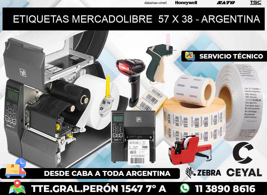 ETIQUETAS MERCADOLIBRE  57 x 38 - ARGENTINA