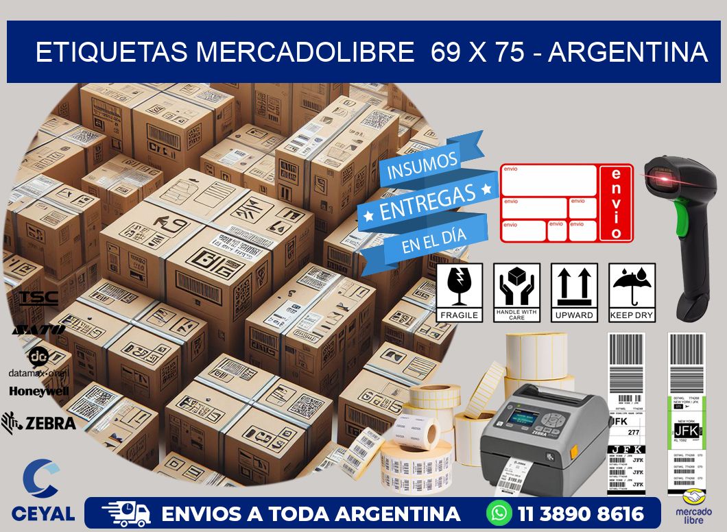 ETIQUETAS MERCADOLIBRE  69 x 75 - ARGENTINA