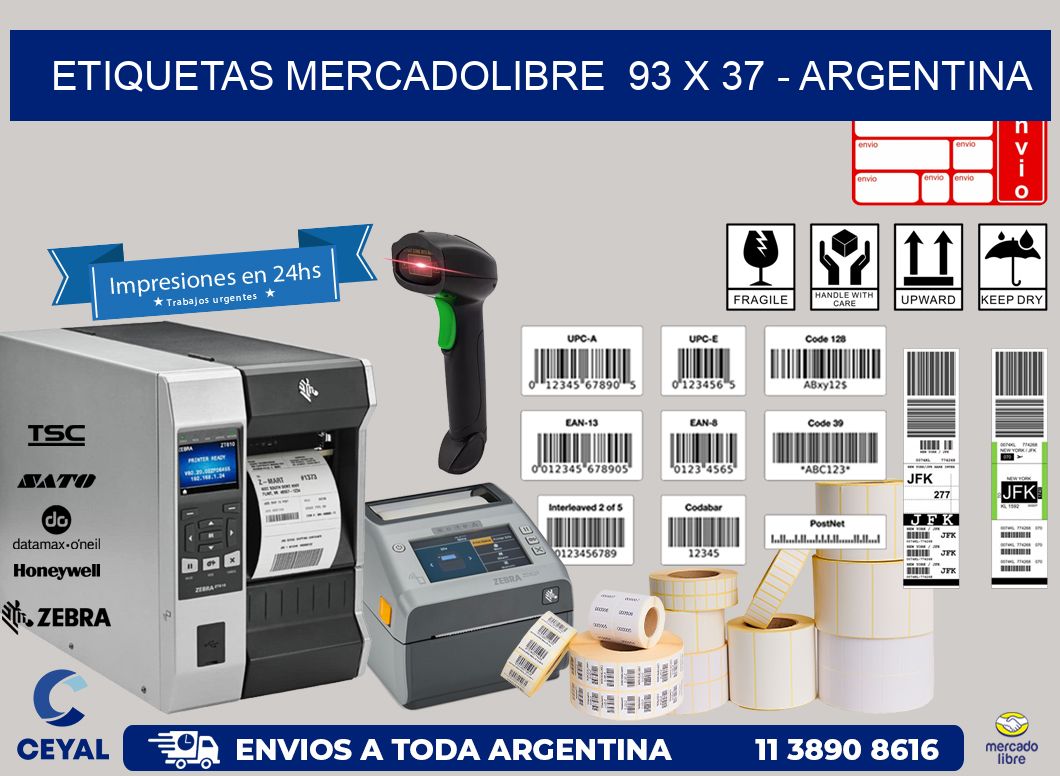 ETIQUETAS MERCADOLIBRE  93 x 37 - ARGENTINA