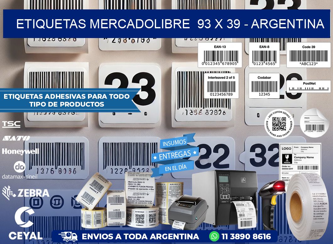 ETIQUETAS MERCADOLIBRE  93 x 39 - ARGENTINA