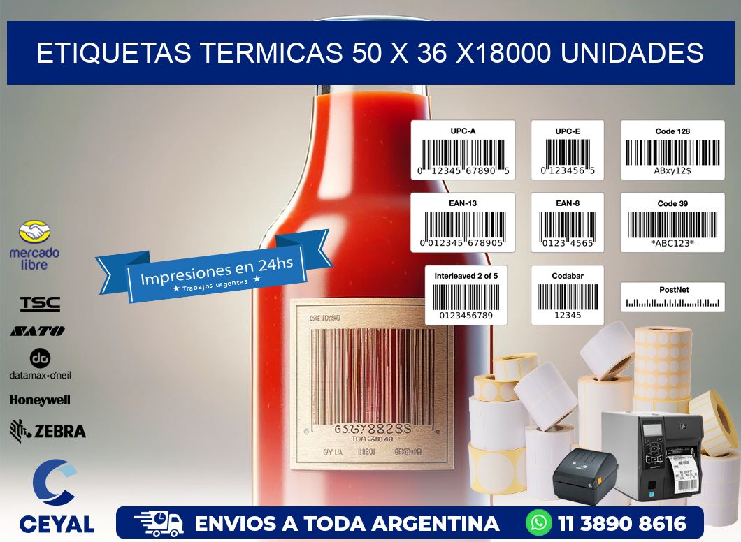 ETIQUETAS TERMICAS 50 x 36 x18000 UNIDADES