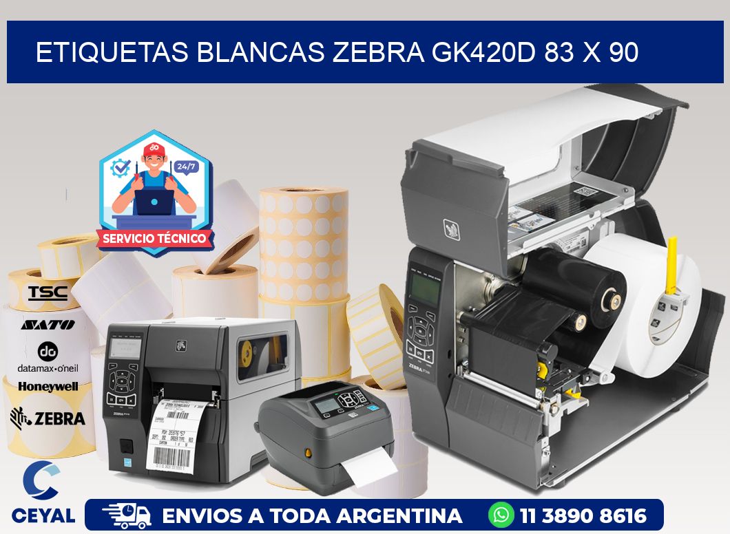 ETIQUETAS BLANCAS ZEBRA GK420D 83 x 90