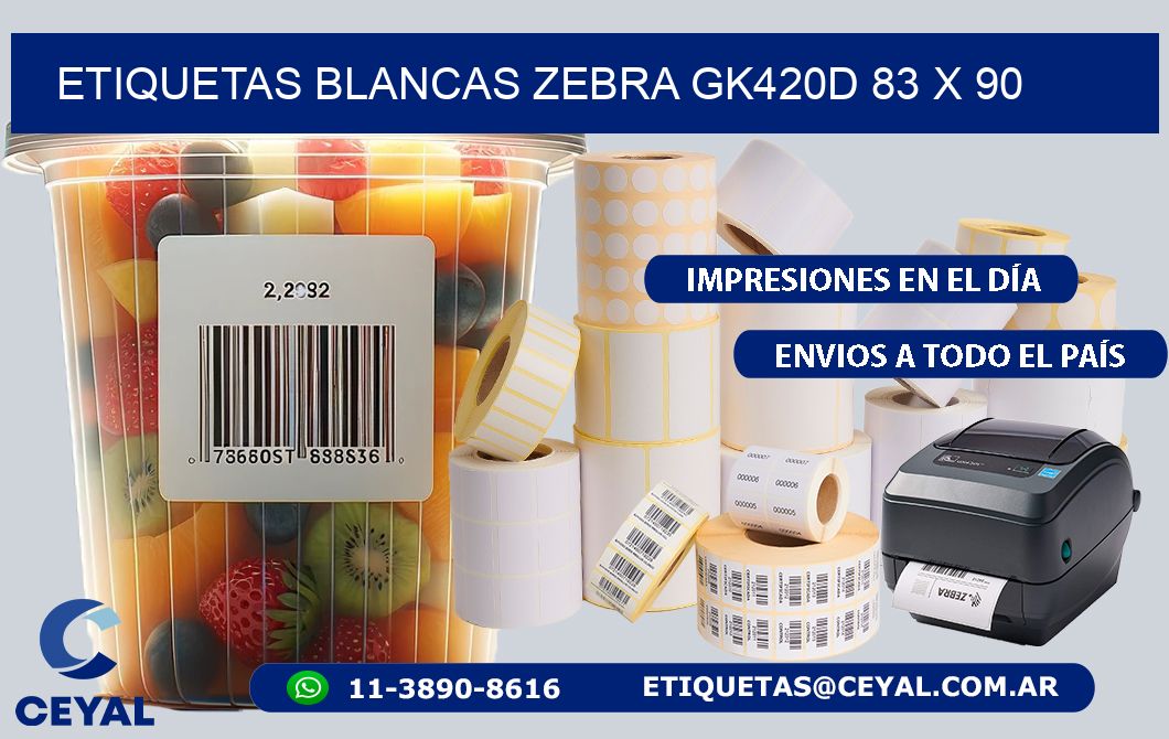 ETIQUETAS BLANCAS ZEBRA GK420D 83 x 90