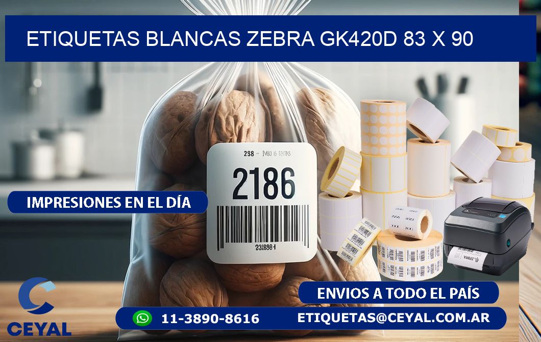 ETIQUETAS BLANCAS ZEBRA GK420D 83 x 90