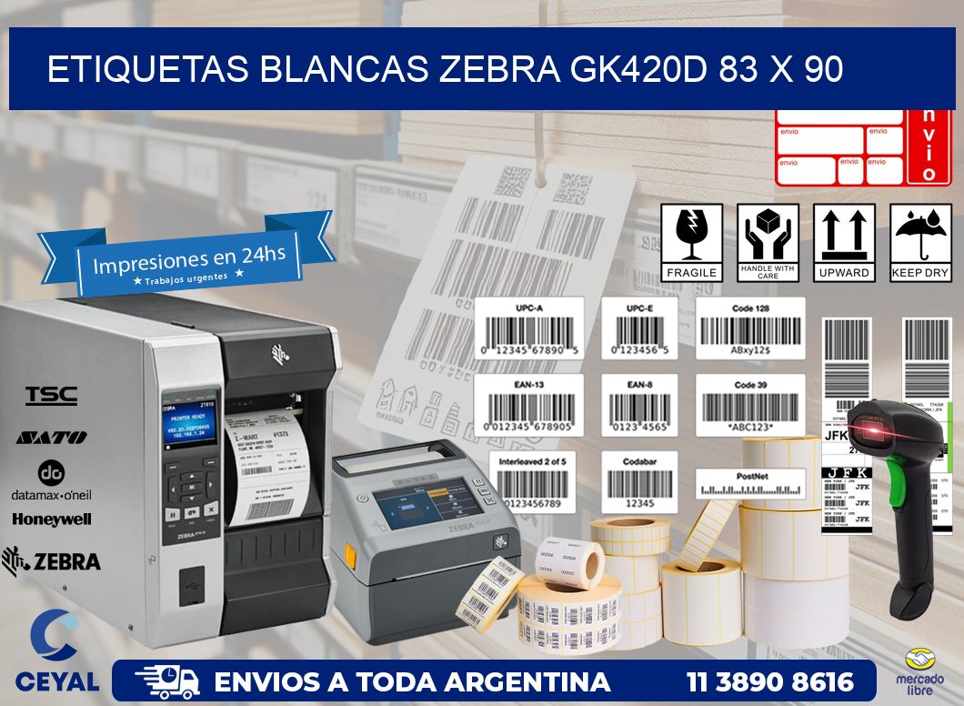 ETIQUETAS BLANCAS ZEBRA GK420D 83 x 90