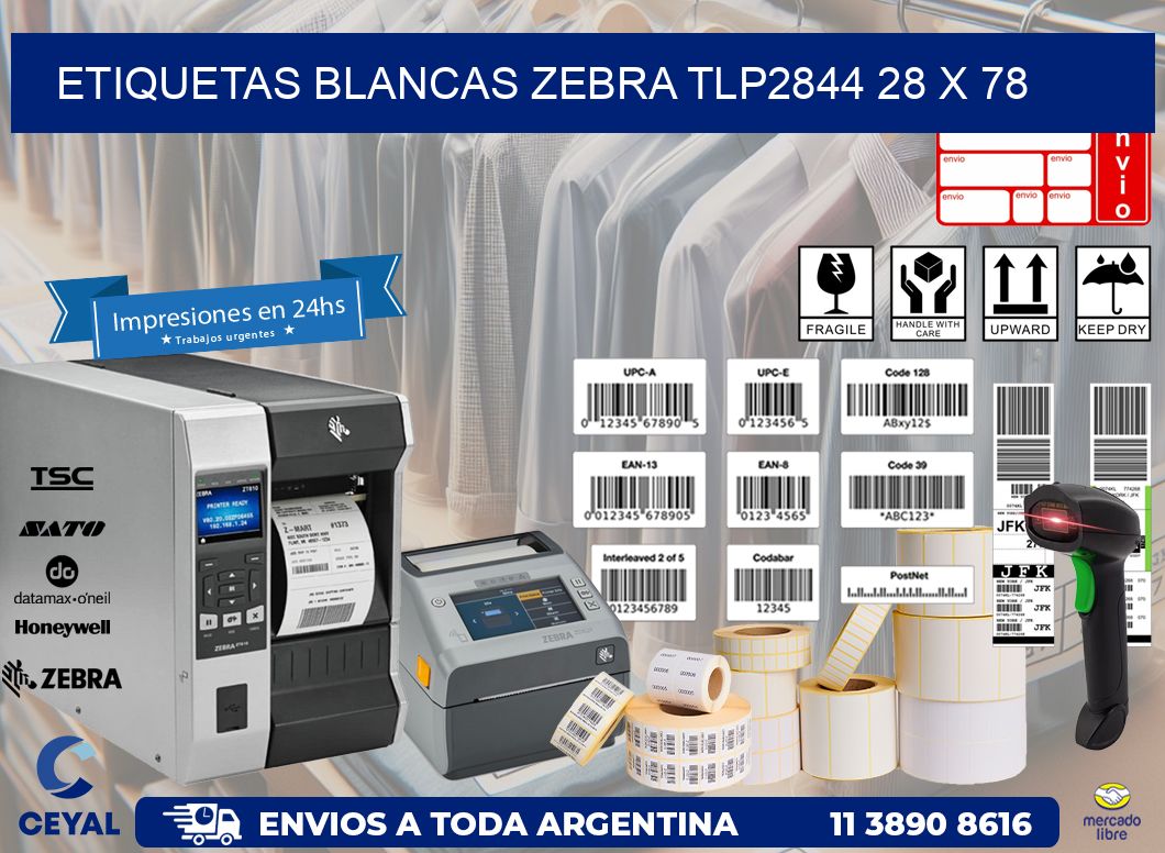 ETIQUETAS BLANCAS ZEBRA TLP2844 28 x 78
