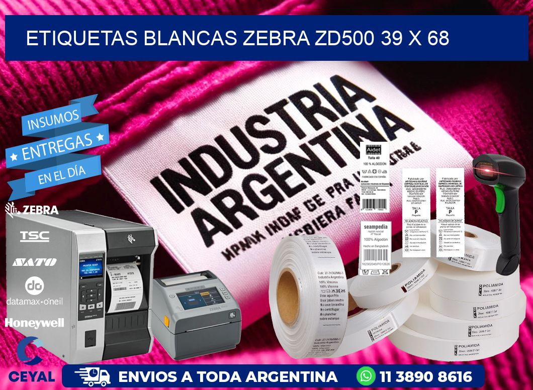 ETIQUETAS BLANCAS ZEBRA ZD500 39 x 68