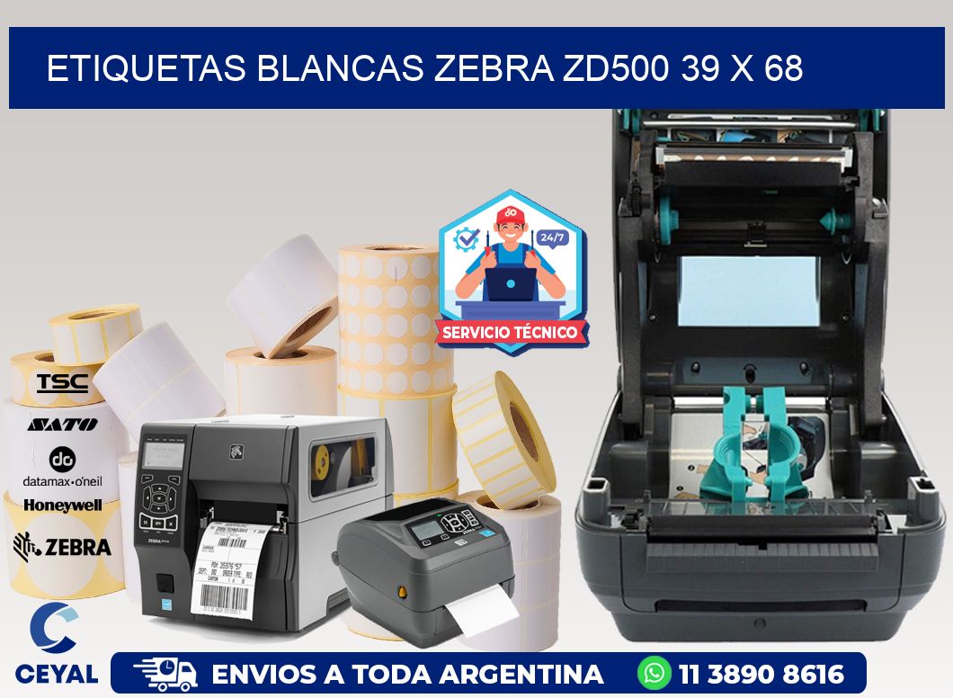 ETIQUETAS BLANCAS ZEBRA ZD500 39 x 68