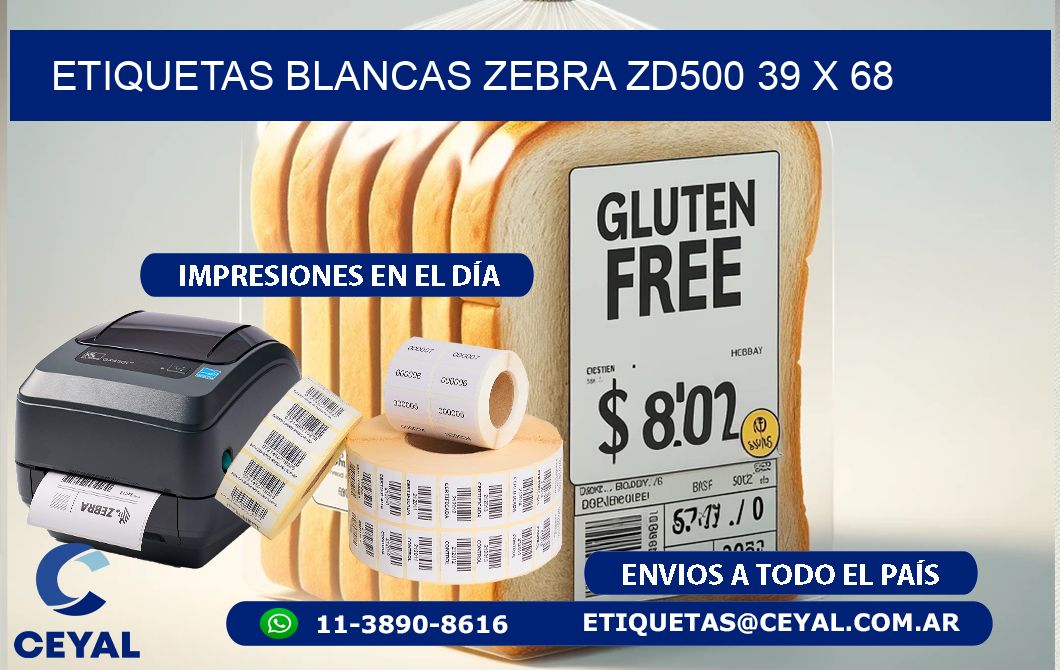 ETIQUETAS BLANCAS ZEBRA ZD500 39 x 68