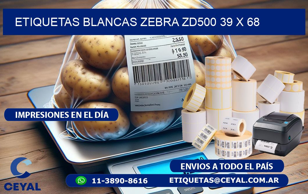 ETIQUETAS BLANCAS ZEBRA ZD500 39 x 68