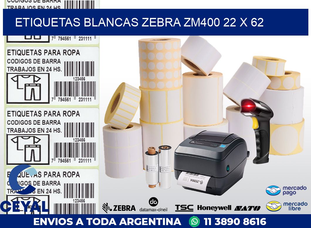 ETIQUETAS BLANCAS ZEBRA ZM400 22 x 62