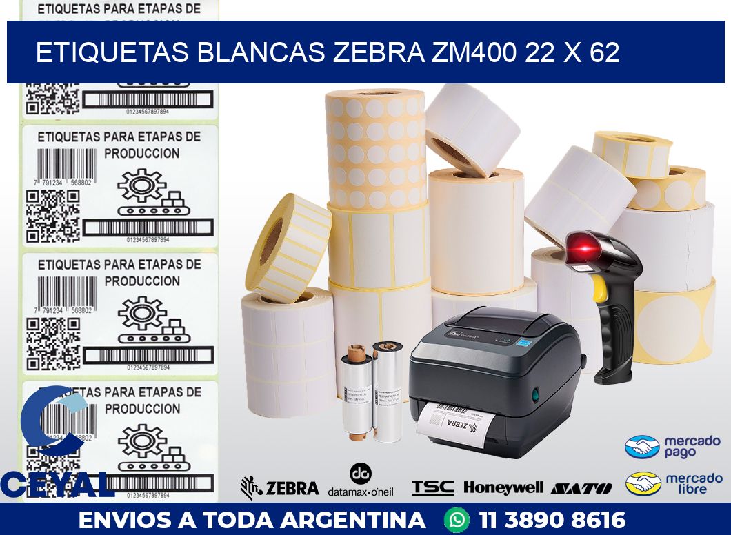 ETIQUETAS BLANCAS ZEBRA ZM400 22 x 62
