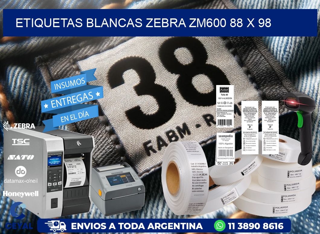 ETIQUETAS BLANCAS ZEBRA ZM600 88 x 98