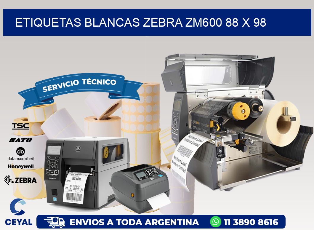 ETIQUETAS BLANCAS ZEBRA ZM600 88 x 98