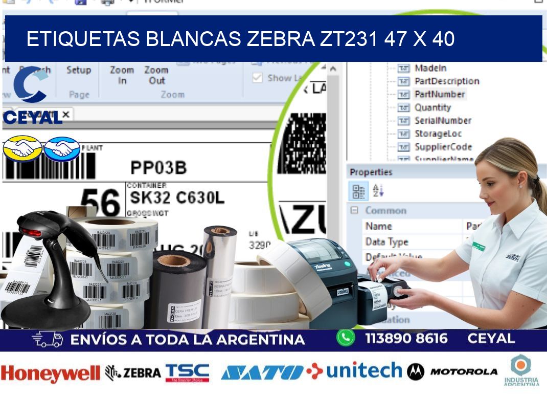 ETIQUETAS BLANCAS ZEBRA ZT231 47 x 40