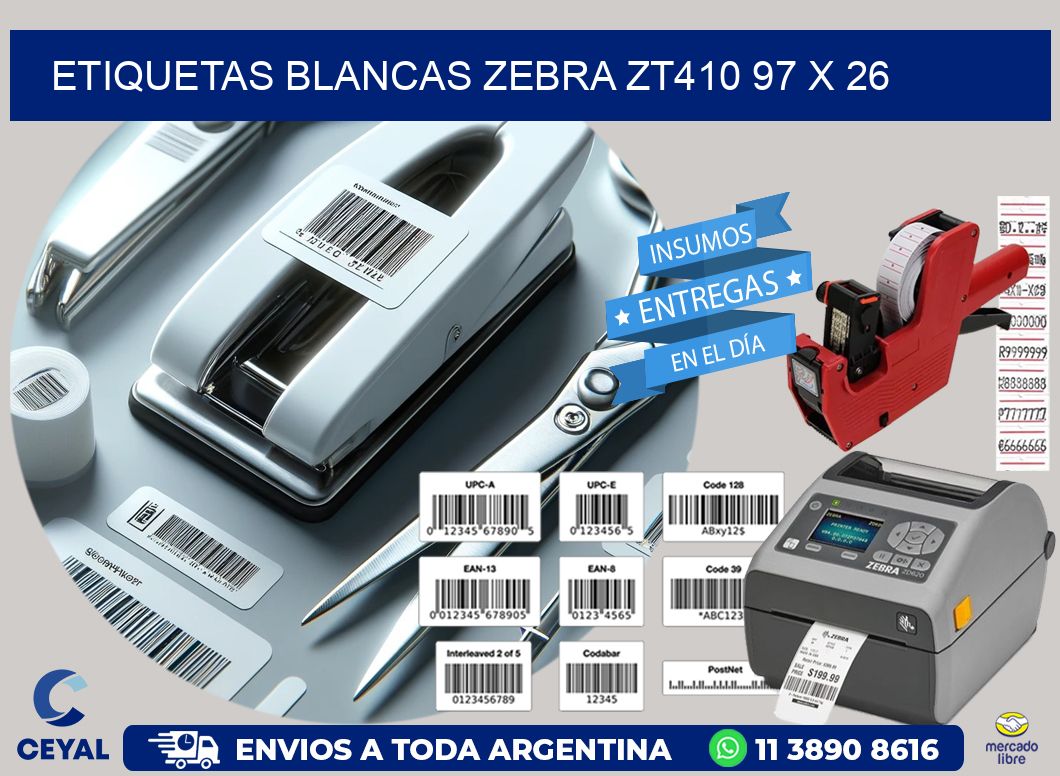 ETIQUETAS BLANCAS ZEBRA ZT410 97 x 26