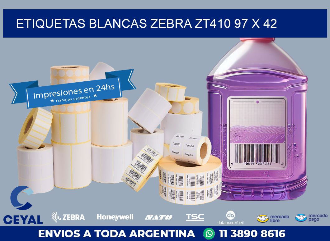 ETIQUETAS BLANCAS ZEBRA ZT410 97 x 42