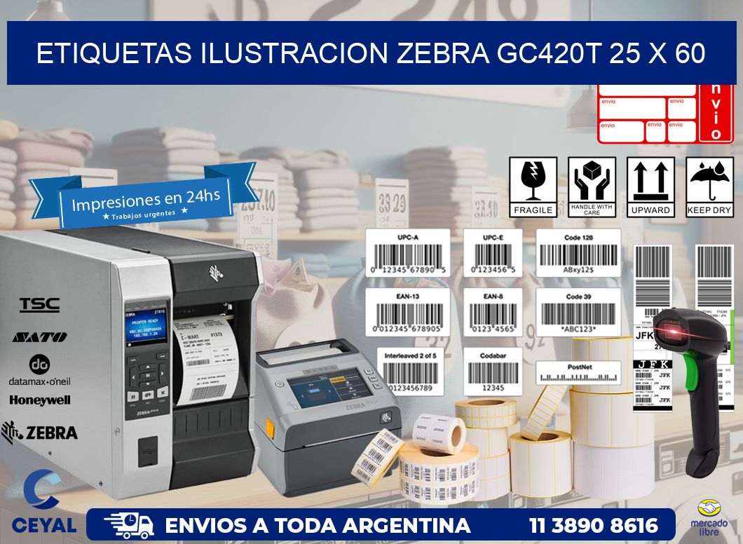 ETIQUETAS ILUSTRACION ZEBRA GC420T 25 x 60