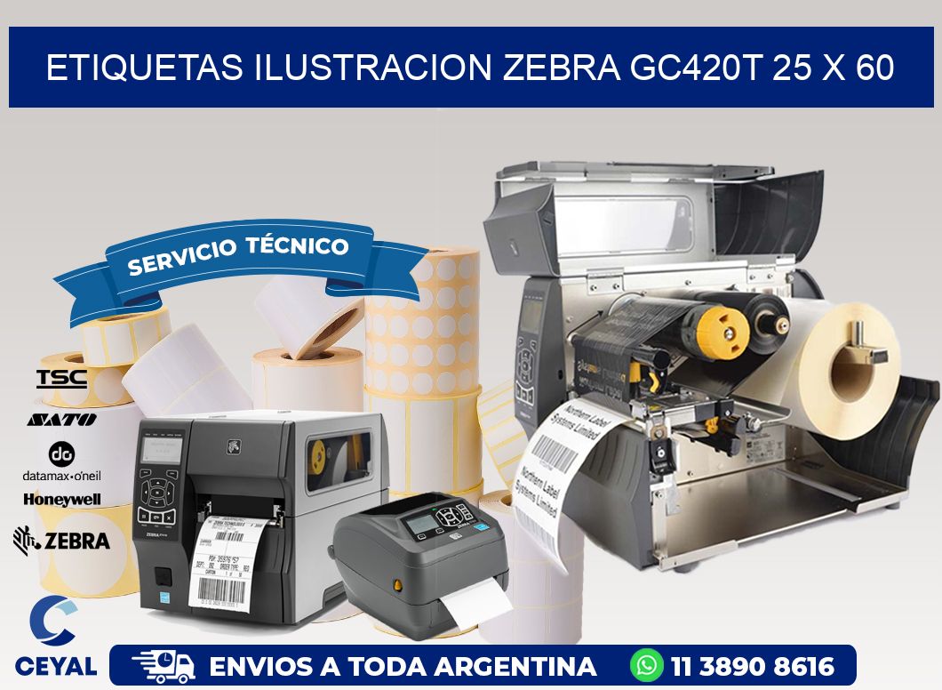 ETIQUETAS ILUSTRACION ZEBRA GC420T 25 x 60