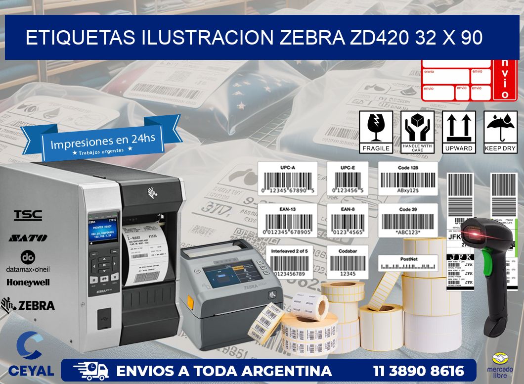 ETIQUETAS ILUSTRACION ZEBRA ZD420 32 x 90