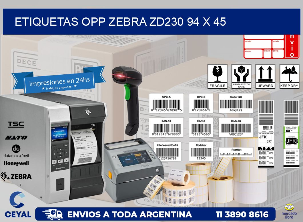 ETIQUETAS OPP ZEBRA ZD230 94 x 45