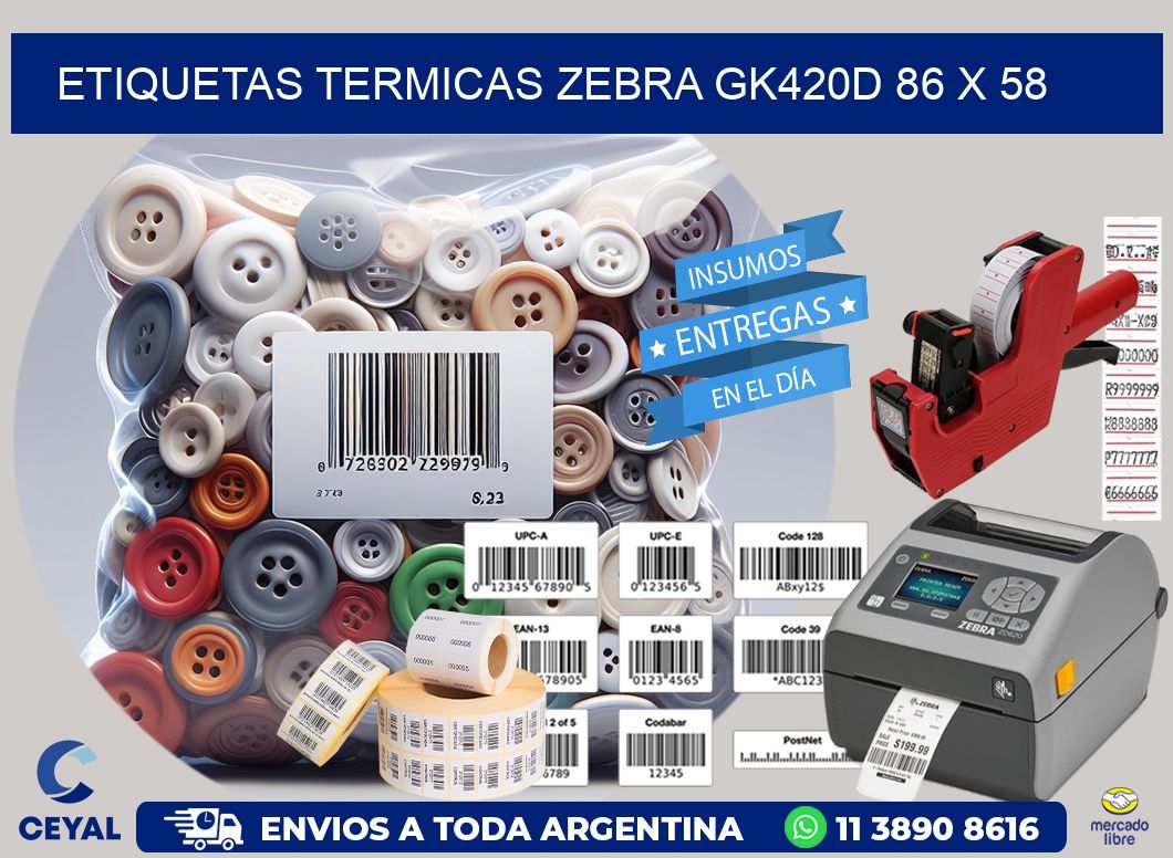 ETIQUETAS TERMICAS ZEBRA GK420D 86 x 58