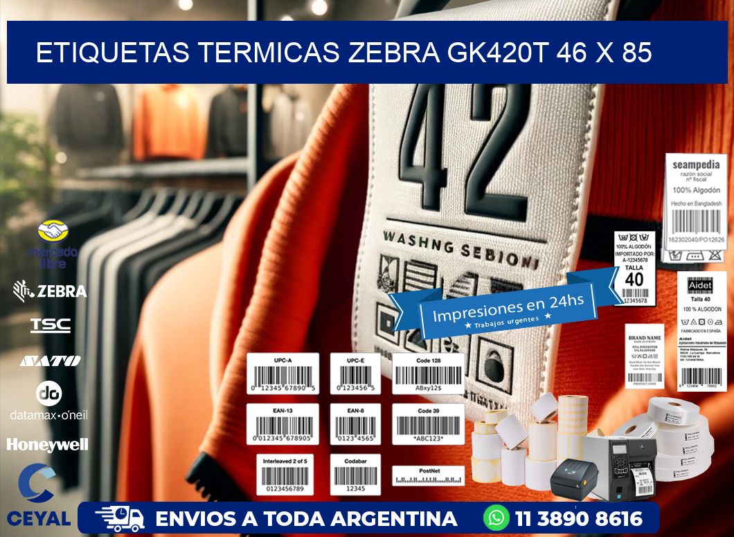 ETIQUETAS TERMICAS ZEBRA GK420T 46 x 85