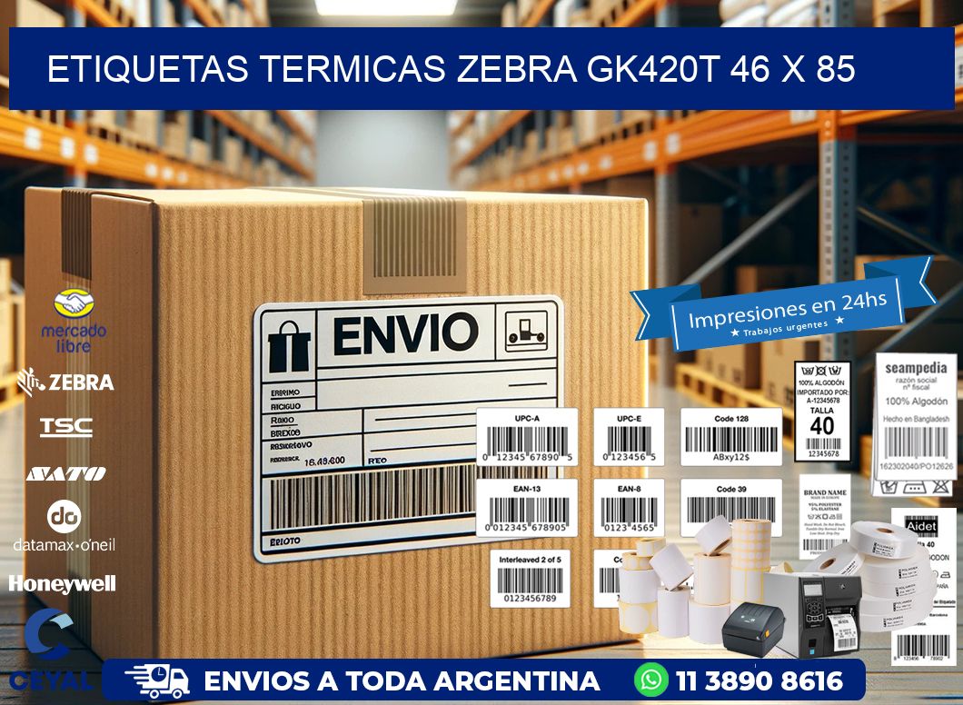 ETIQUETAS TERMICAS ZEBRA GK420T 46 x 85