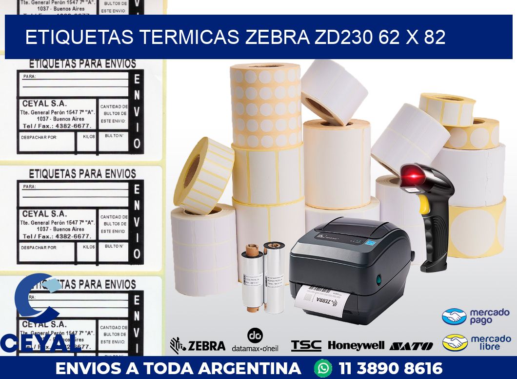 ETIQUETAS TERMICAS ZEBRA ZD230 62 x 82