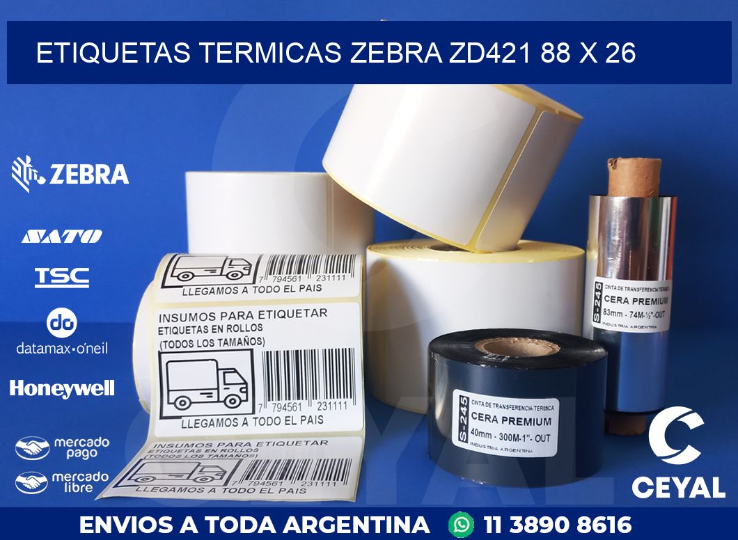 ETIQUETAS TERMICAS ZEBRA ZD421 88 x 26