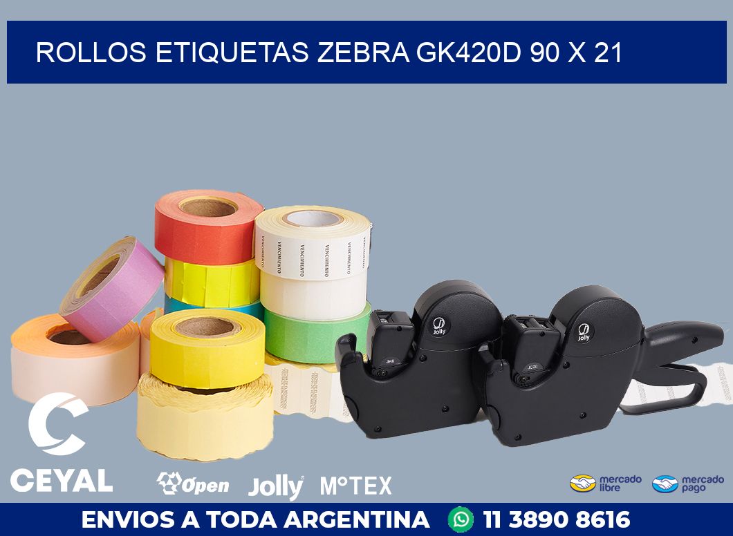 ROLLOS ETIQUETAS Zebra GK420D 90 x 21