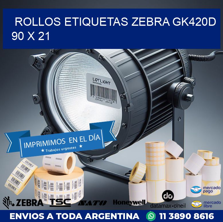 ROLLOS ETIQUETAS Zebra GK420D 90 x 21