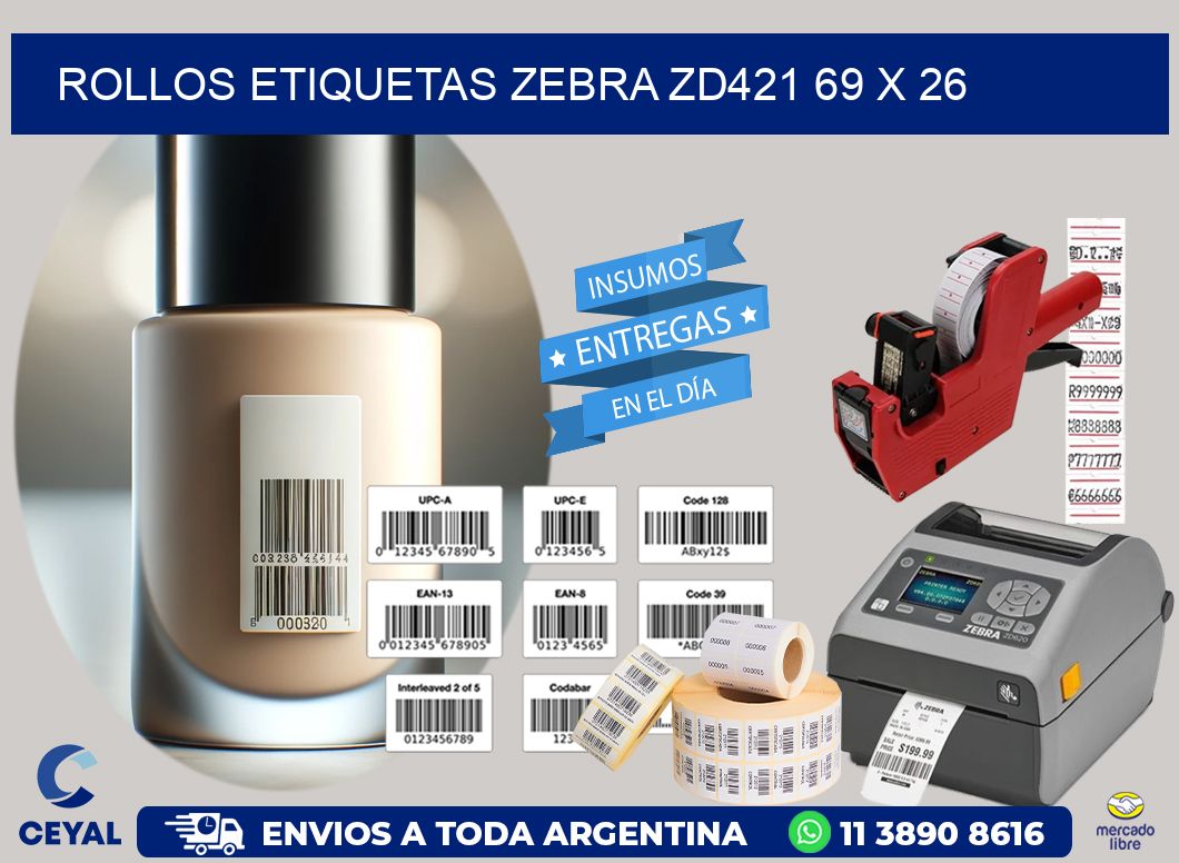 ROLLOS ETIQUETAS Zebra ZD421 69 x 26