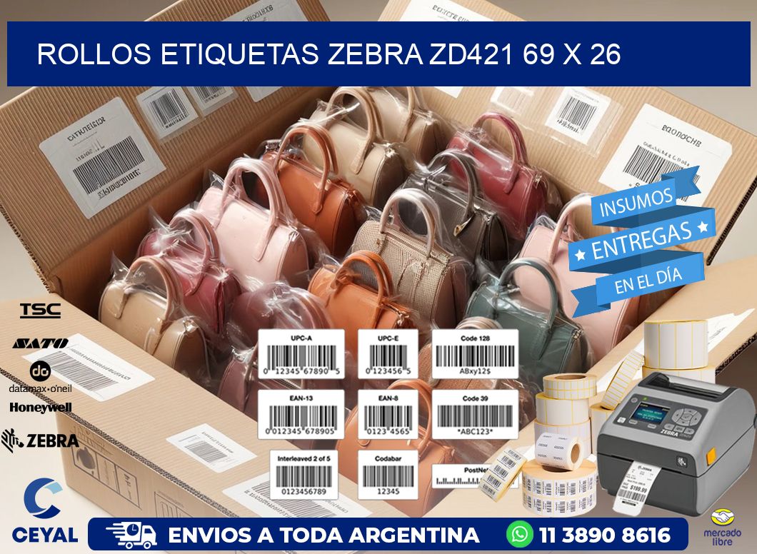 ROLLOS ETIQUETAS Zebra ZD421 69 x 26
