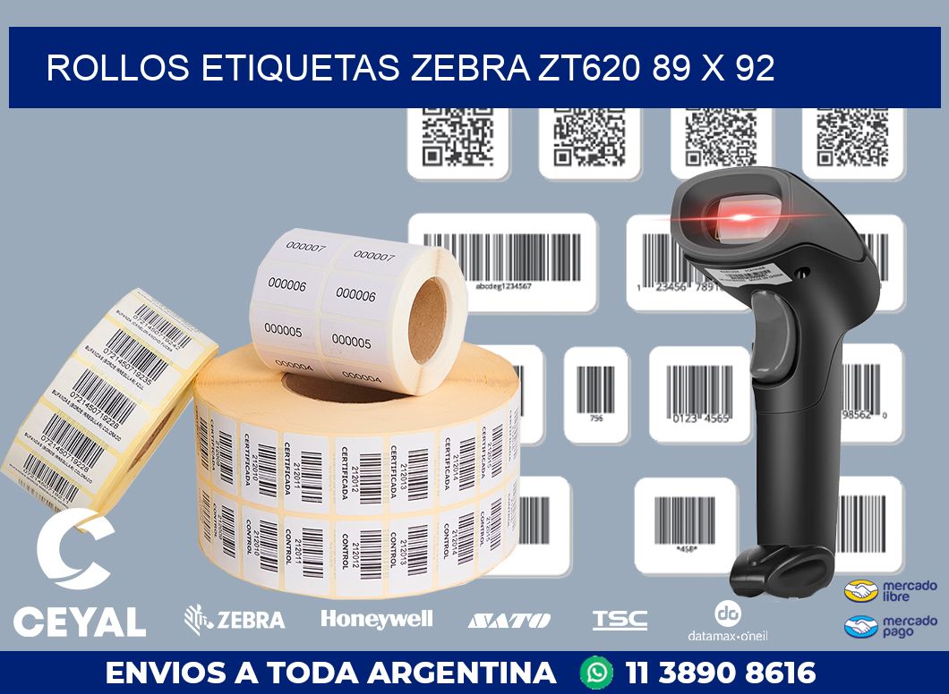 ROLLOS ETIQUETAS Zebra ZT620 89 x 92