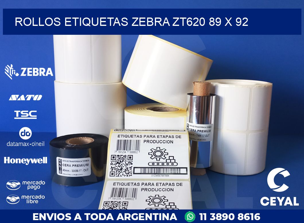 ROLLOS ETIQUETAS Zebra ZT620 89 x 92