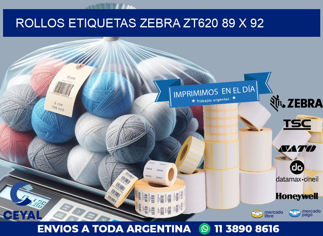 ROLLOS ETIQUETAS Zebra ZT620 89 x 92
