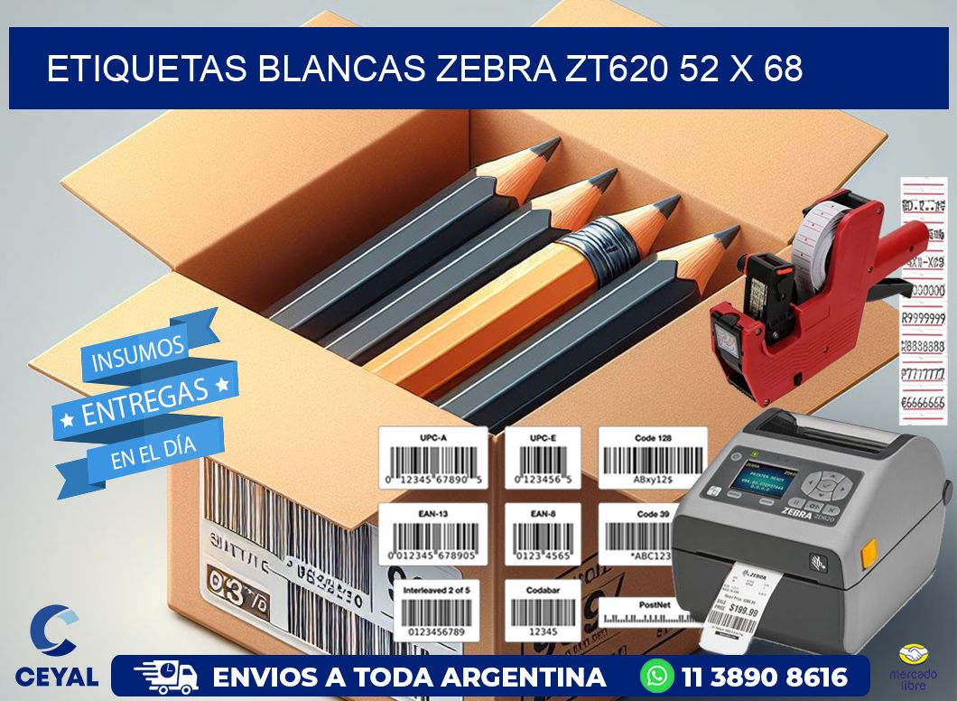 ETIQUETAS BLANCAS ZEBRA ZT620 52 x 68