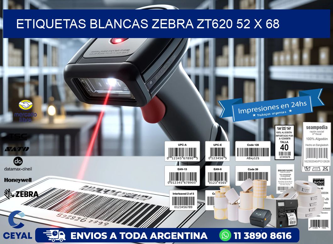 ETIQUETAS BLANCAS ZEBRA ZT620 52 x 68
