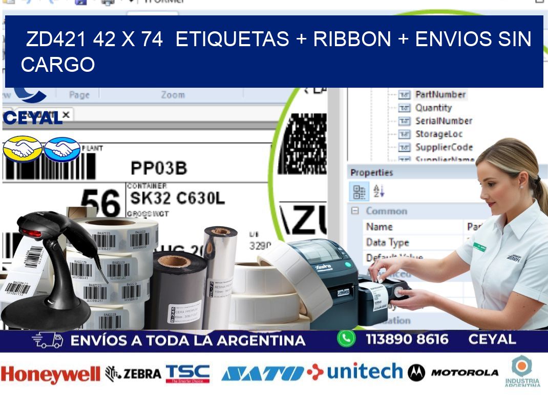 ZD421 42 x 74  etiquetas + ribbon + envios sin cargo