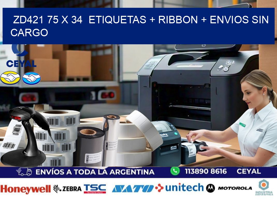 ZD421 75 x 34  etiquetas + ribbon + envios sin cargo
