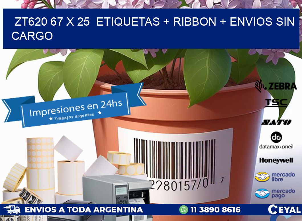 ZT620 67 x 25  etiquetas + ribbon + envios sin cargo