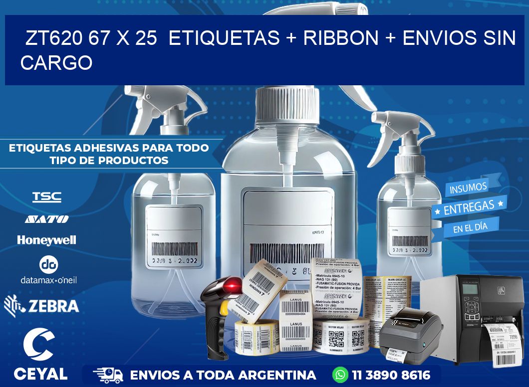 ZT620 67 x 25  etiquetas + ribbon + envios sin cargo