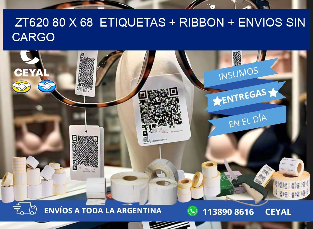 ZT620 80 x 68  etiquetas + ribbon + envios sin cargo