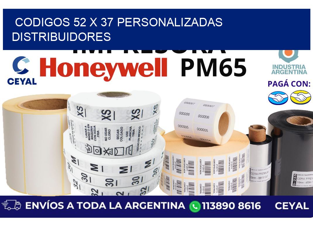 codigos 52 x 37 personalizadas distribuidores